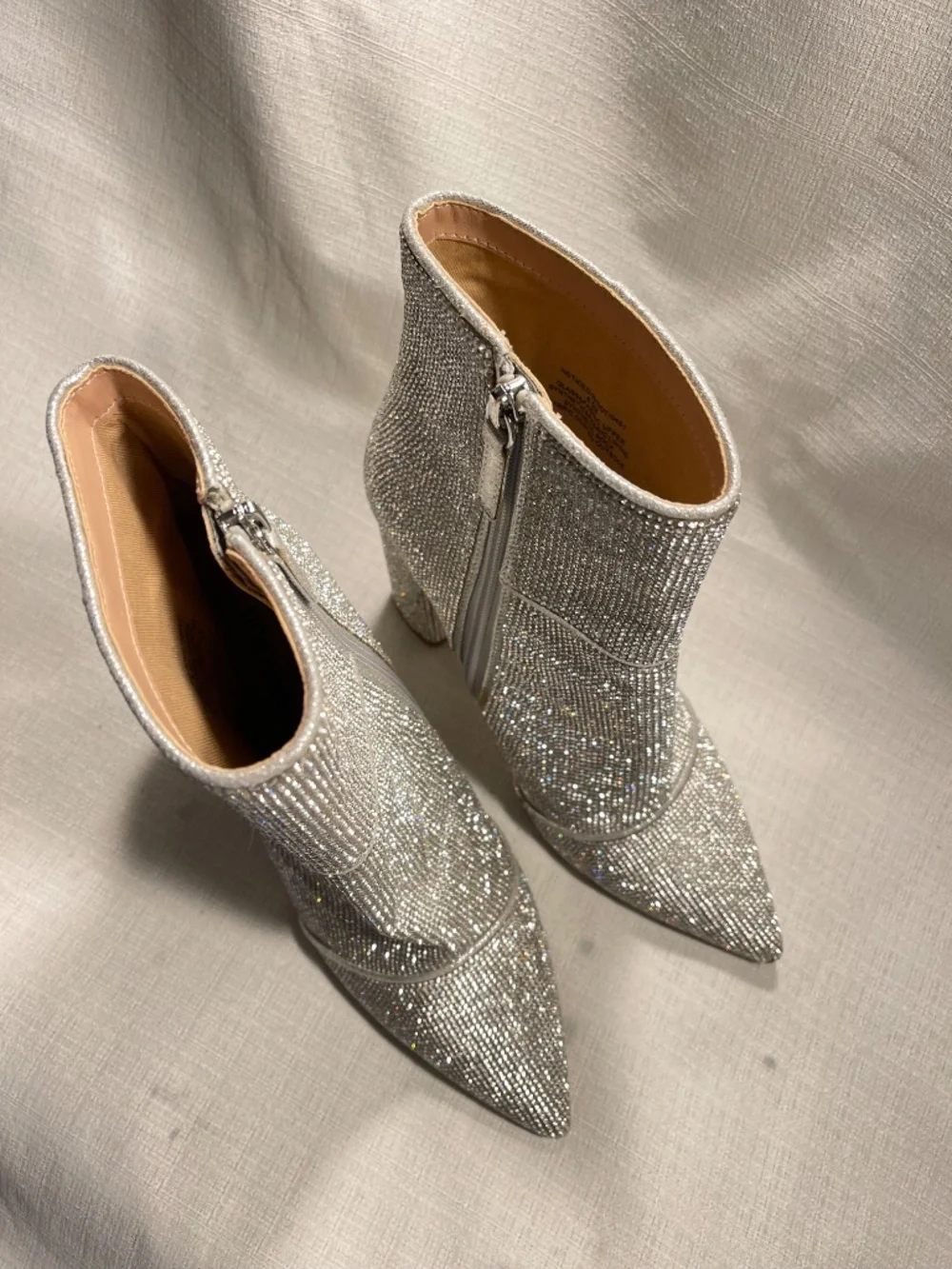 Silver Crystal Embellished Pointed-Toe Ankle Boots - Picture 7 of 9